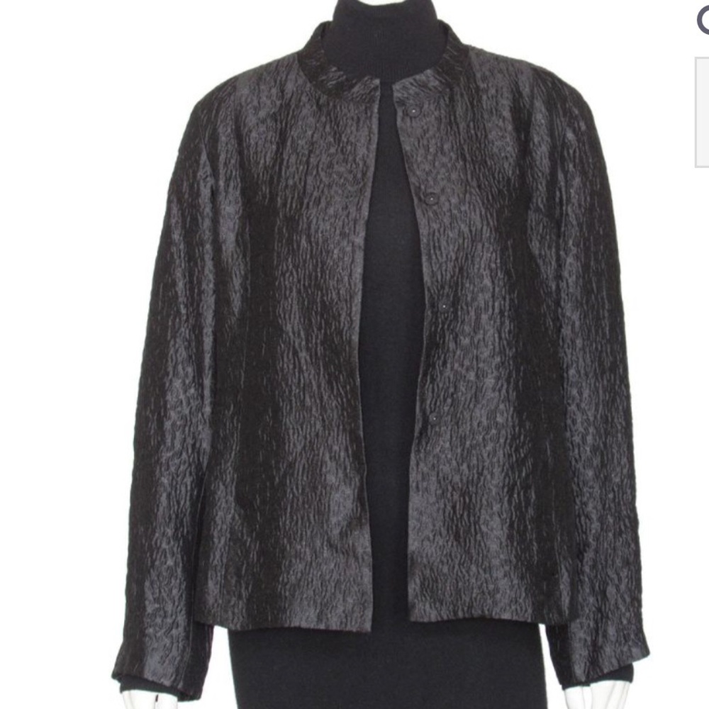 EILEEN FISHER black textured silk blend jacket, M